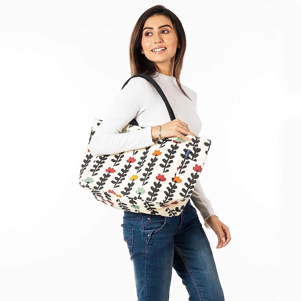 Printed Cotton Canvas Water Resistant Tote Bag for Women & Men - Reusable Should